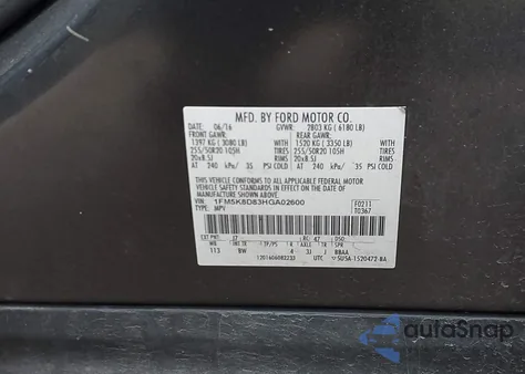 2017 Ford Explorer Xlt from USA, damaged, VIN 1FM5K8D83HGA02600